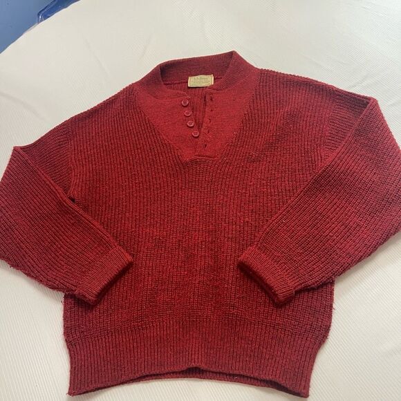 L.L. Bean High Trek Yarn Orlon Wool Vintage Fisherman Red Sweater Size Medium - Picture 1 of 8